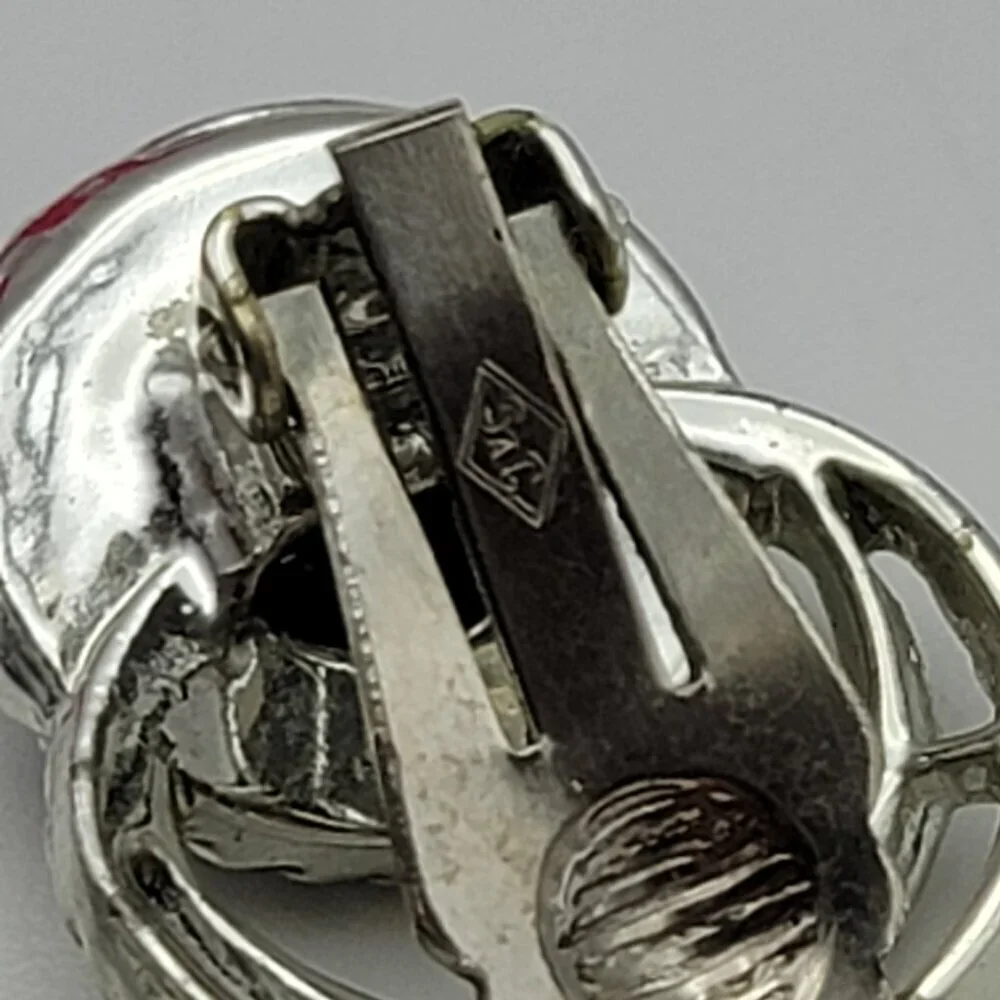 Vtg. Sarah Coventry Modernist Silver Tone Black Lucite Stud Earrings Clip On 1" - Picture 6 of 8